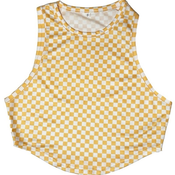 NWT Miss Sparkling Yellow and White Checkered Crop Top Tank - Picture 1 of 7